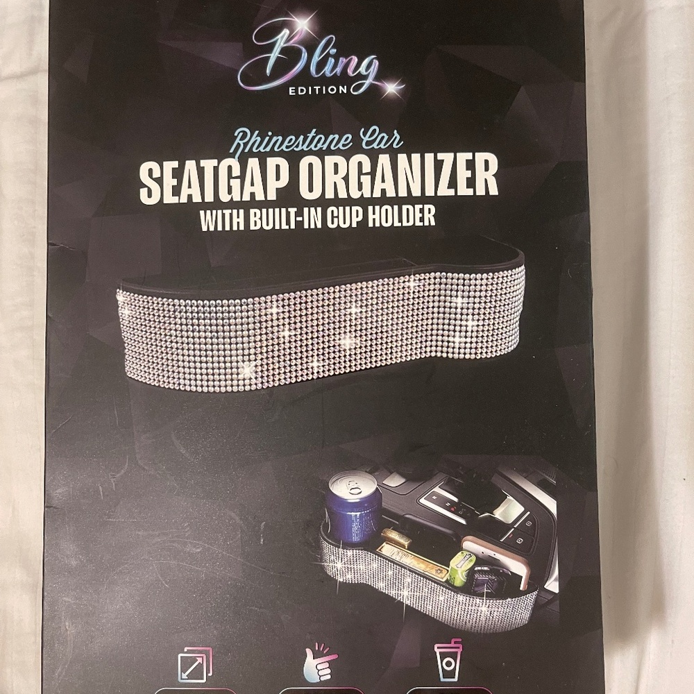 Premier Bling Rhinestone Car SEATGAP ORGANIZER WITH BUILT-IN CUP HOLDER